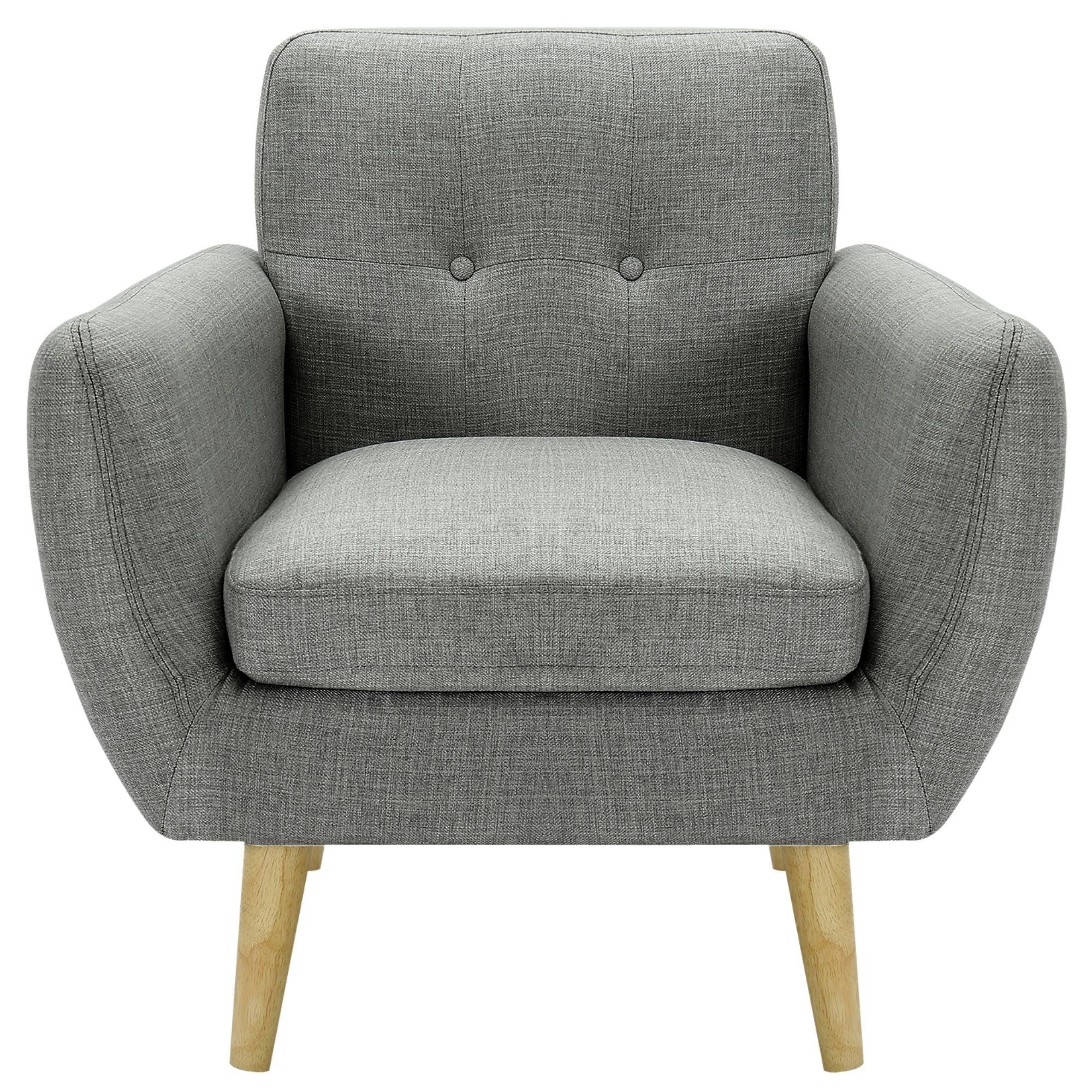 Dane Single Seater Fabric Upholstered Sofa Armchair Set of 2 - Mid Grey.