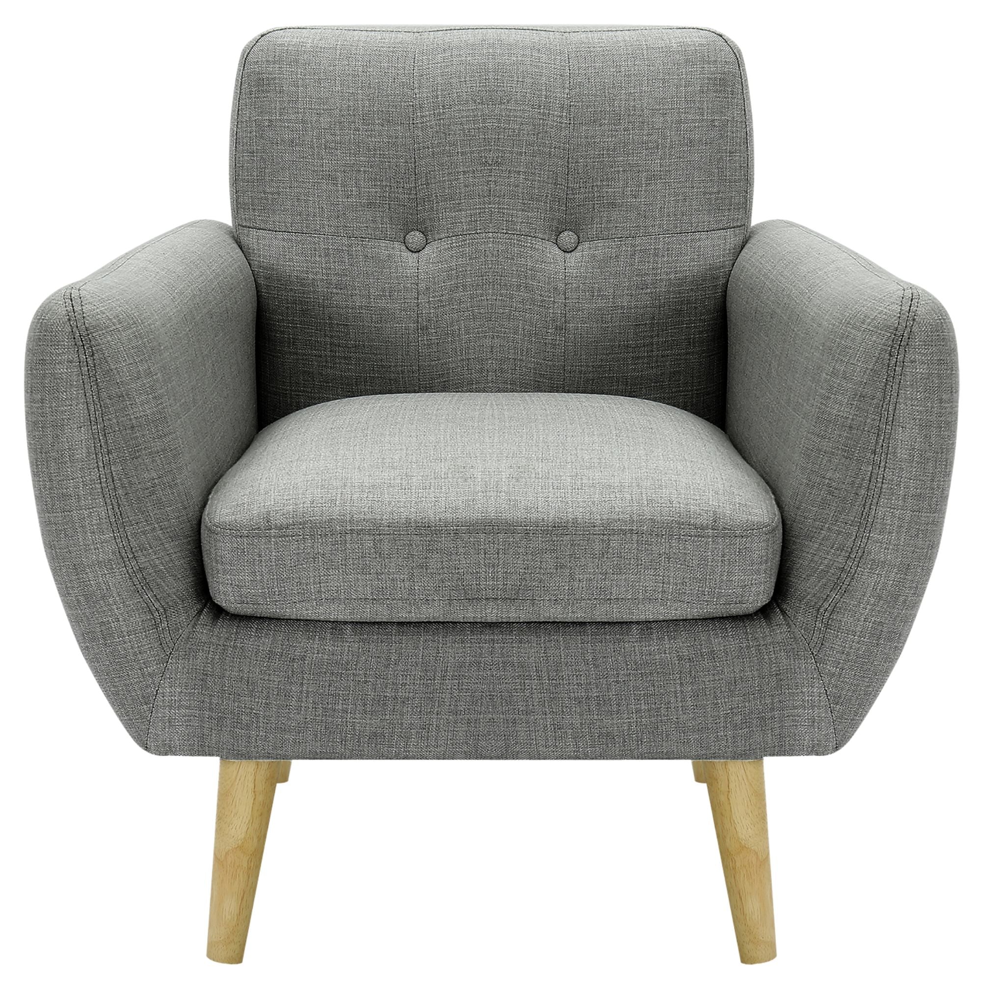 Dane Single Seater Fabric Upholstered Sofa Armchair Lounge Couch - Mid Grey.