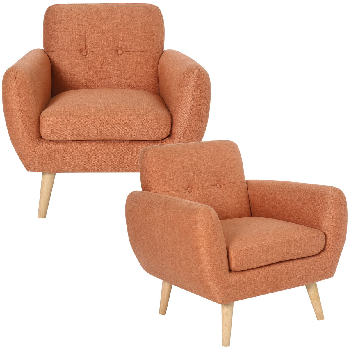 Dane Single Seater Fabric Upholstered Sofa Armchair Set of 2 - Orange.