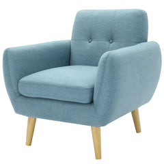 Dane Single Seater Fabric Upholstered Sofa Armchair Lounge Couch - Blue.