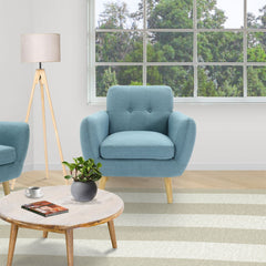 Dane Single Seater Fabric Upholstered Sofa Armchair Lounge Couch - Blue.