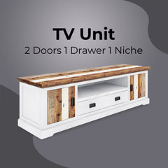 Orville ETU Entertainment TV Unit 214cm 2 Door Solid Acacia Timber - Multi Color