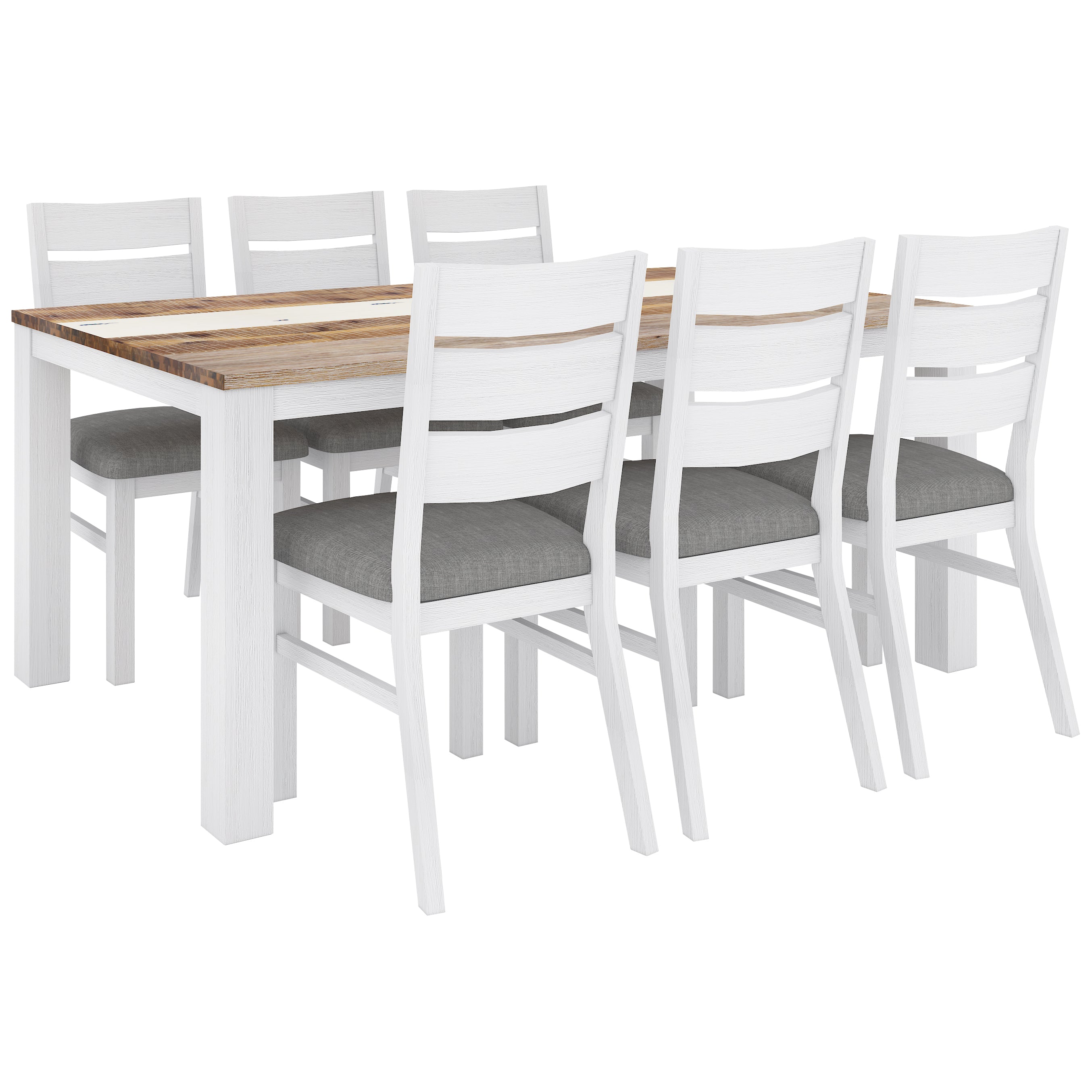 Orville 7pc Dining Set 180cm Table 6 Chair Solid Acacia Wood Timber -Multi Color