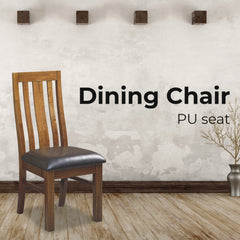 Birdsville PU Seat Dining Chair Set of 2 Solid Ash Wood Dining Furniture -Brown