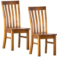 Teasel Dining Chair Set of 2 Solid Pine Timber Wood Seat - Rustic Oak