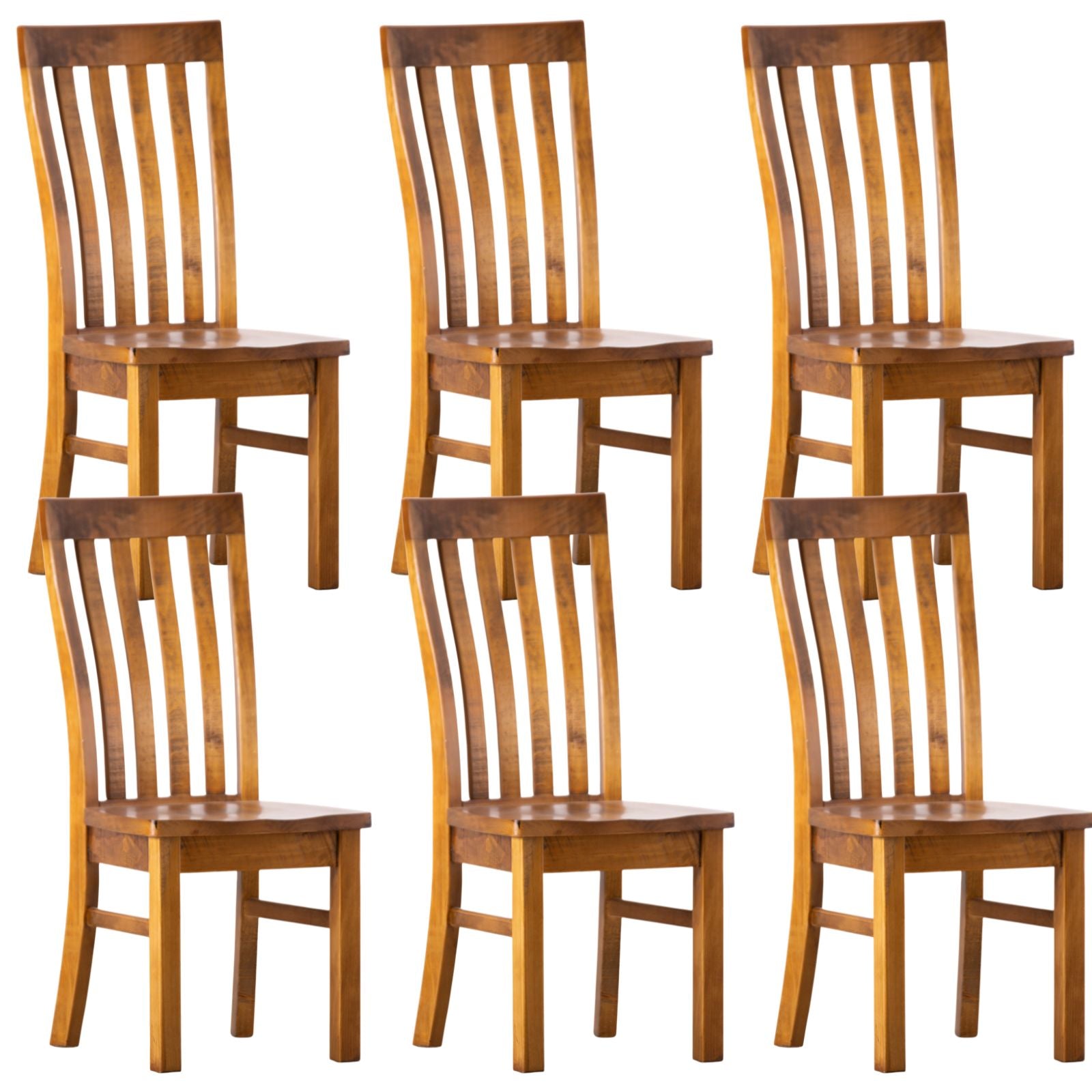 Teasel Dining Chair Set of 6 Solid Pine Timber Wood Seat - Rustic Oak