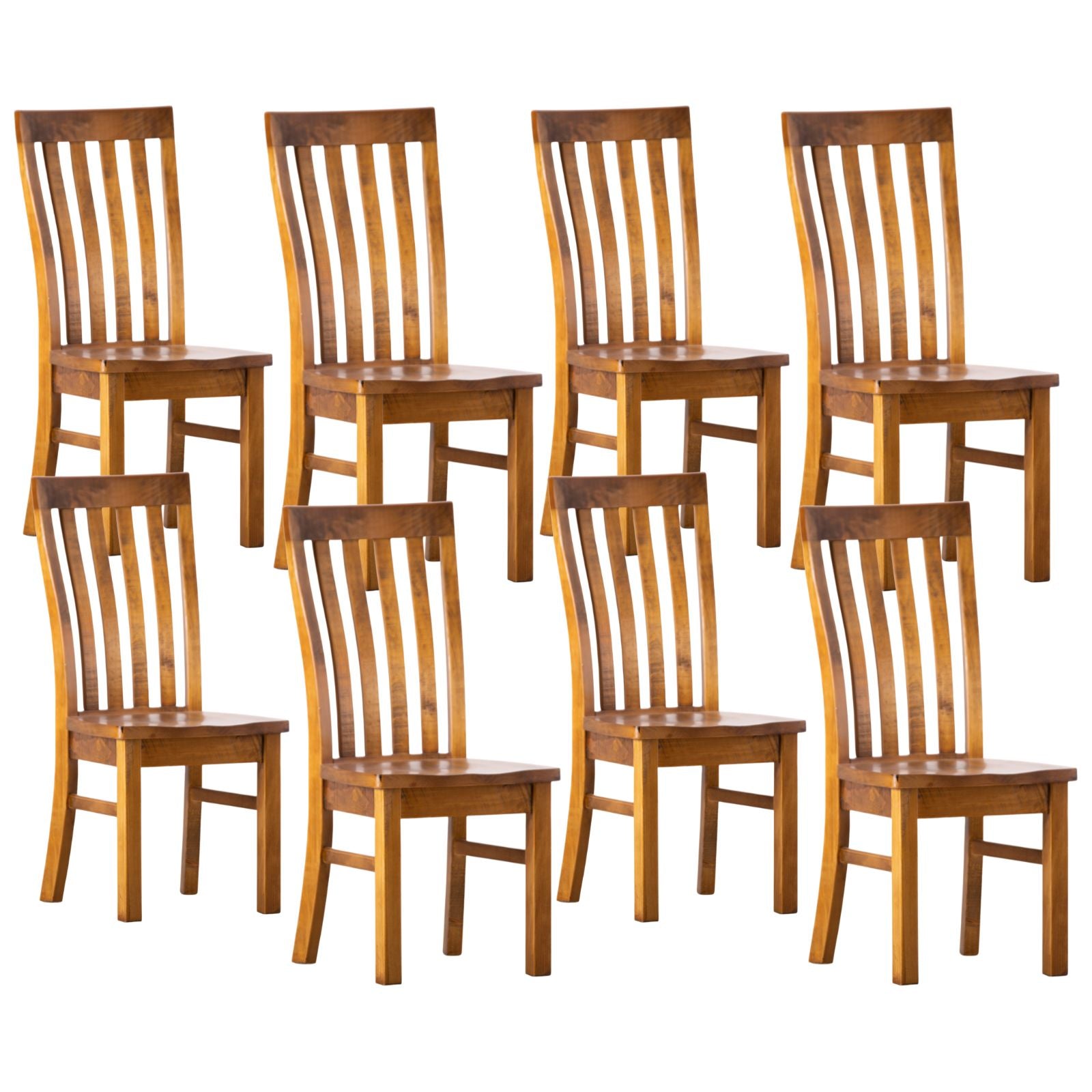 Teasel Dining Chair Set of 8 Solid Pine Timber Wood Seat - Rustic Oak