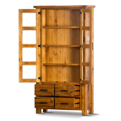 Teasel Display Unit Glass Door Bookcase Solid Pine Timber Wood - Rustic Oak