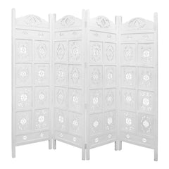 Iron Jali 4 Panel Room Divider Screen Privacy Shoji Timber Wood Stand - White