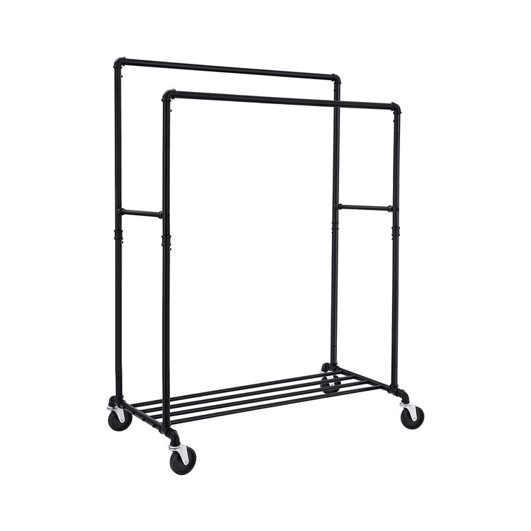 SONGMICS Industrial Pipe with Double Hanging Rail Clothes Rack on Wheels load of 110 Kg