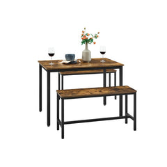 VASAGLE Industrial Rustic Brown Dining Table with 2 Benches