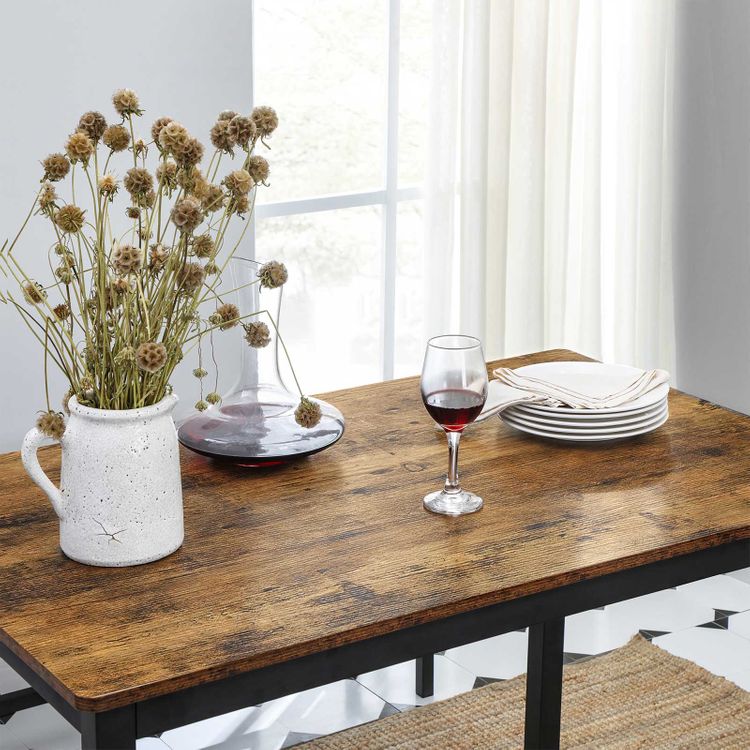 VASAGLE Industrial Rustic Brown Dining Table with 2 Benches