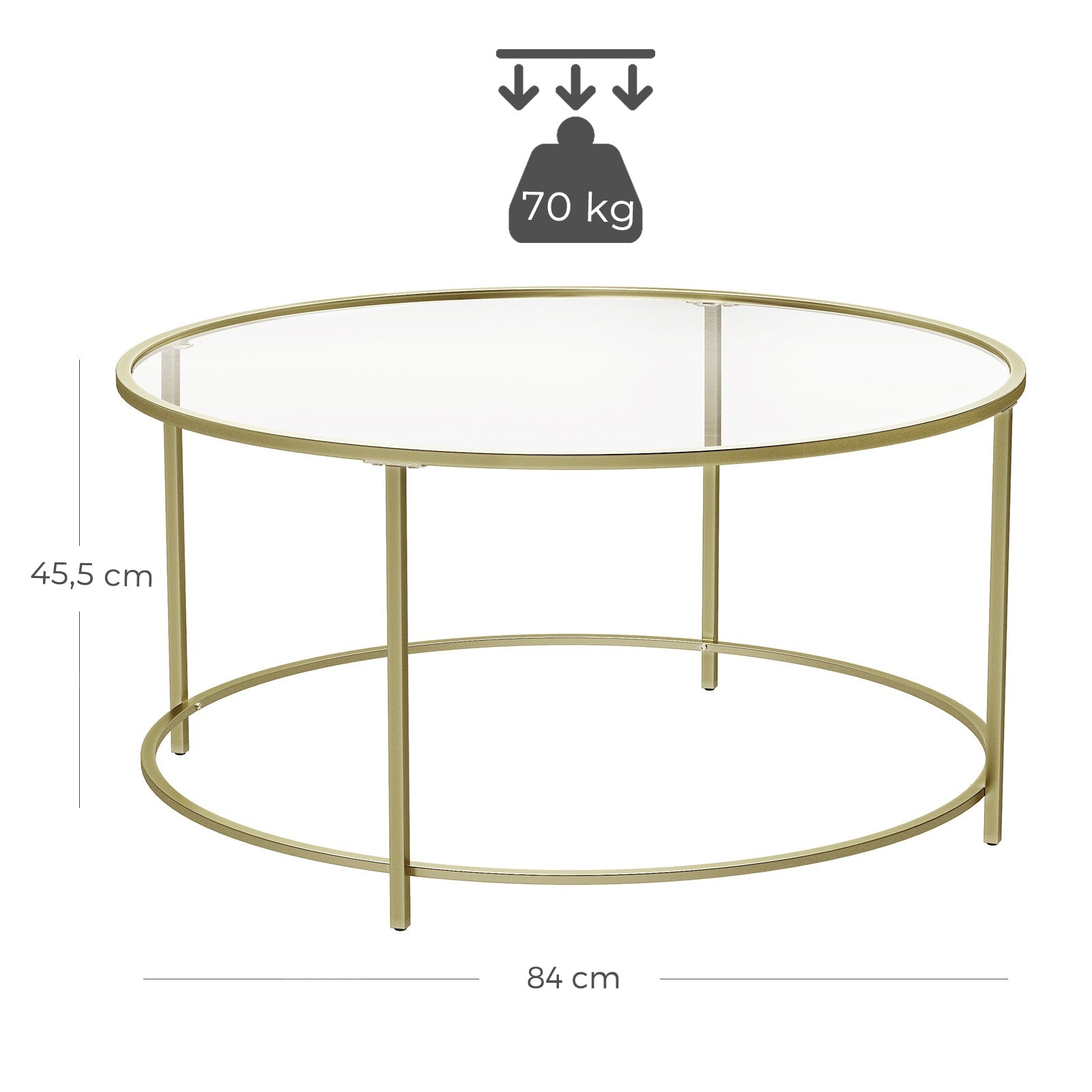 VASAGLE Round Glass Top Coffee Table with Metal Frame