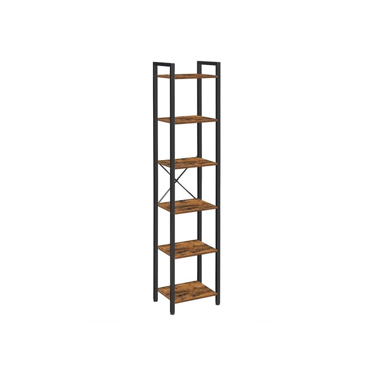 VASAGLE 6-Tier Bookshelf Rustic Brown and Black Bookcase