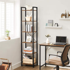 VASAGLE 6-Tier Bookshelf Rustic Brown and Black Bookcase