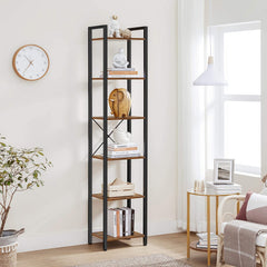 VASAGLE 6-Tier Bookshelf Rustic Brown and Black Bookcase