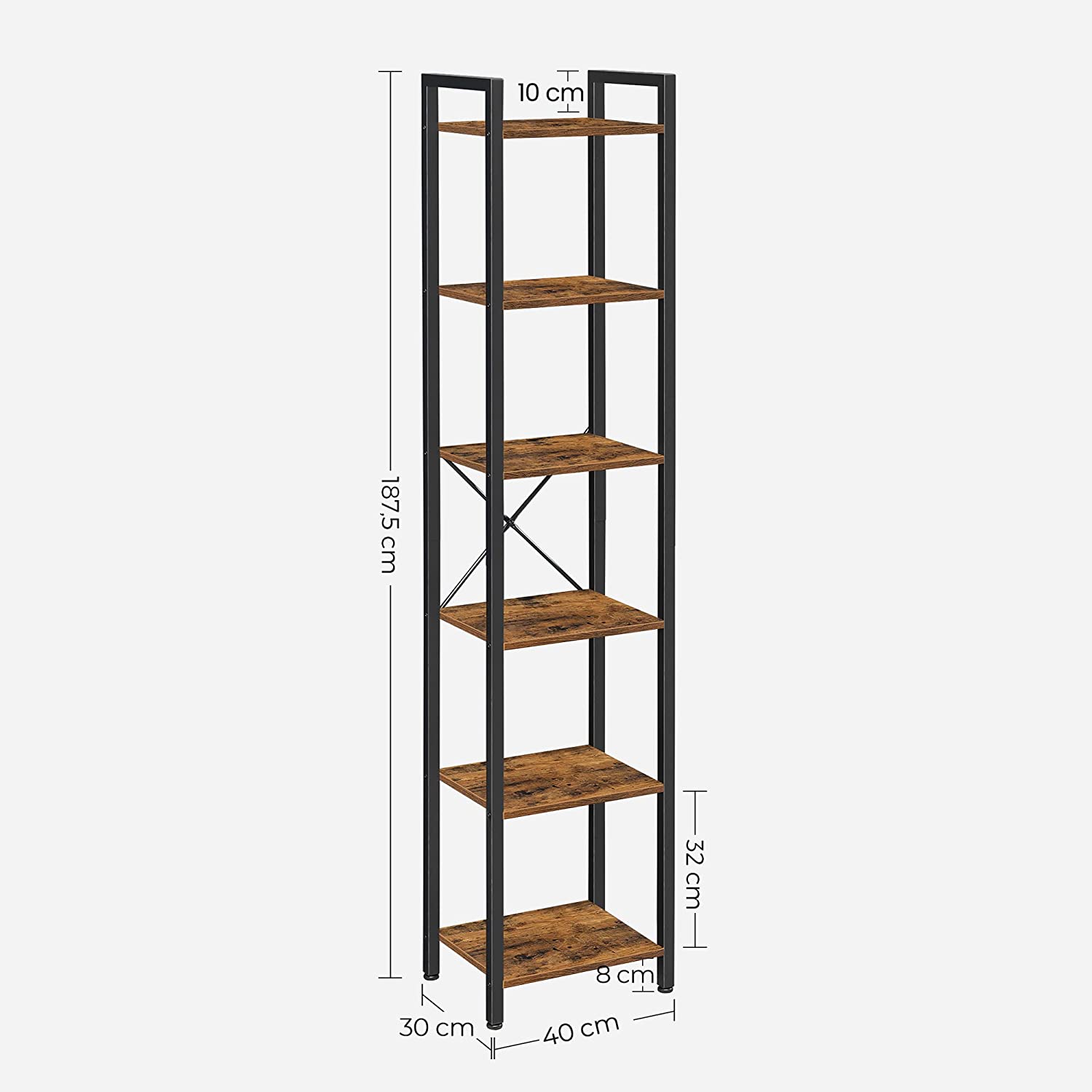 VASAGLE 6-Tier Bookshelf Rustic Brown and Black Bookcase