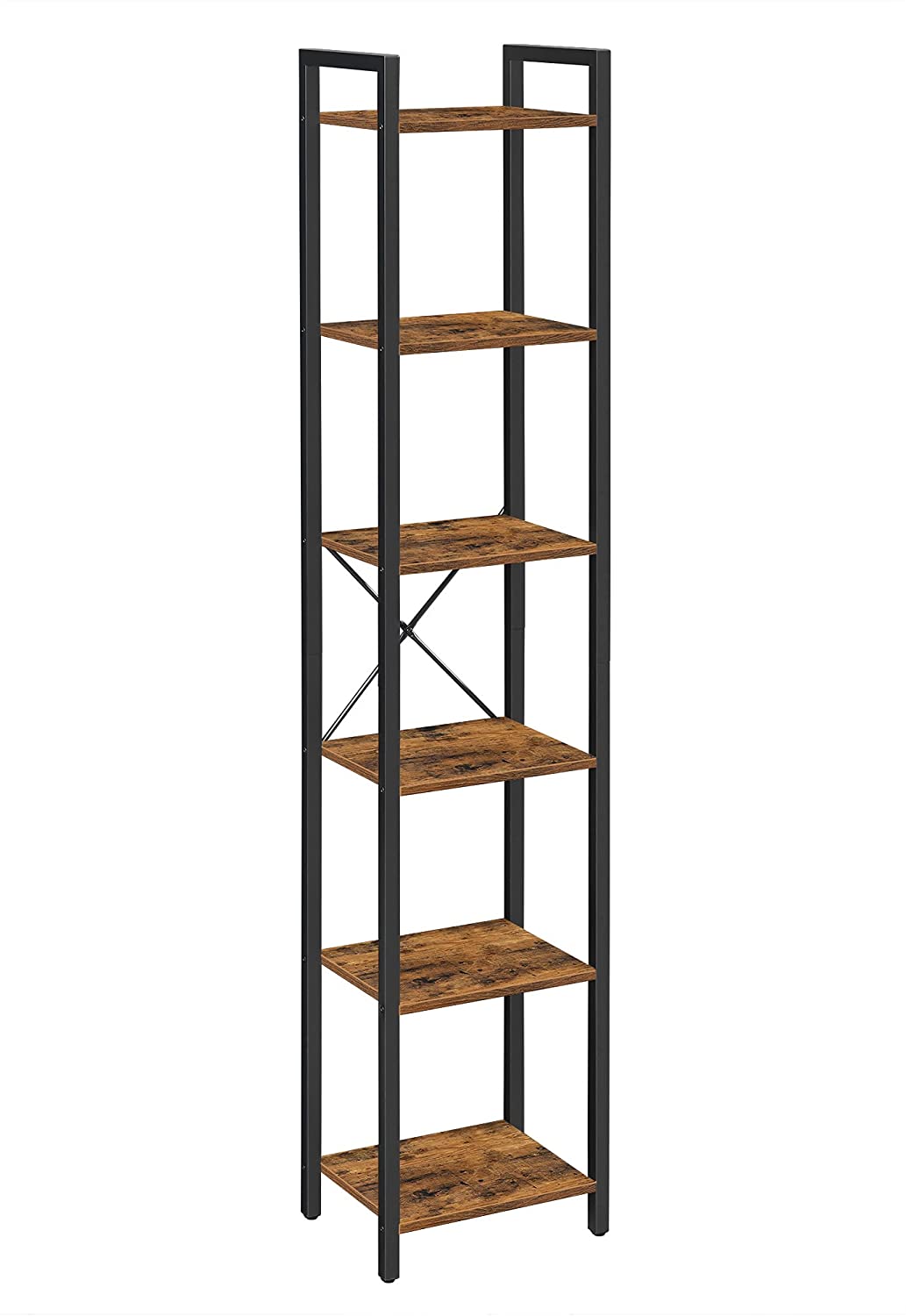 VASAGLE 6-Tier Bookshelf Rustic Brown and Black Bookcase