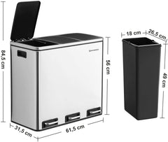 SONGMICS 3 x 18 L Waste Separation System with 3 Plastic Inner Buckets Pedal