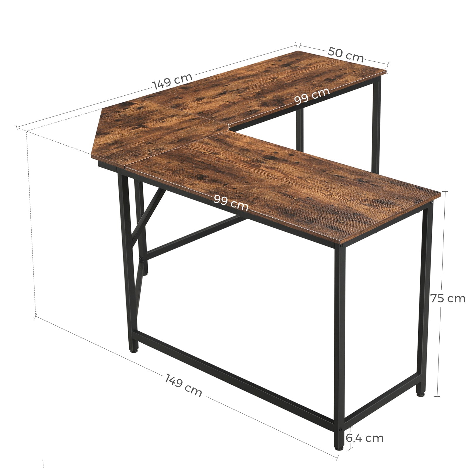 VASAGLE L-Shaped Computer Desk, Corner Desk for Study, Home Office, Gaming 149 x 149 x 75 cm