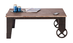 Industrial Style Wood Coffee Table on Wheels