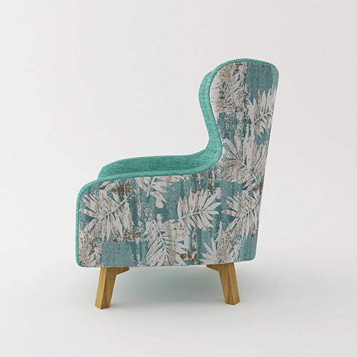 Armchair High back Lounge Accent Chair Designer Printed Fabric with Wooden Leg.