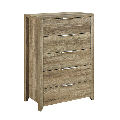 5 Pieces Bedroom Suite Natural Wood Like MDF Structure Double Size Oak Colour Bed, Bedside Table, Tallboy & Dresser
