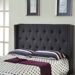 Bed Head Queen Charcoal Headboard Upholstery Fabric Studded Buttons