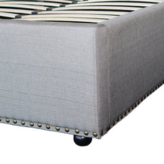 Bed Frame Queen Size in Grey Fabric Upholstered French Provincial High Bedhead