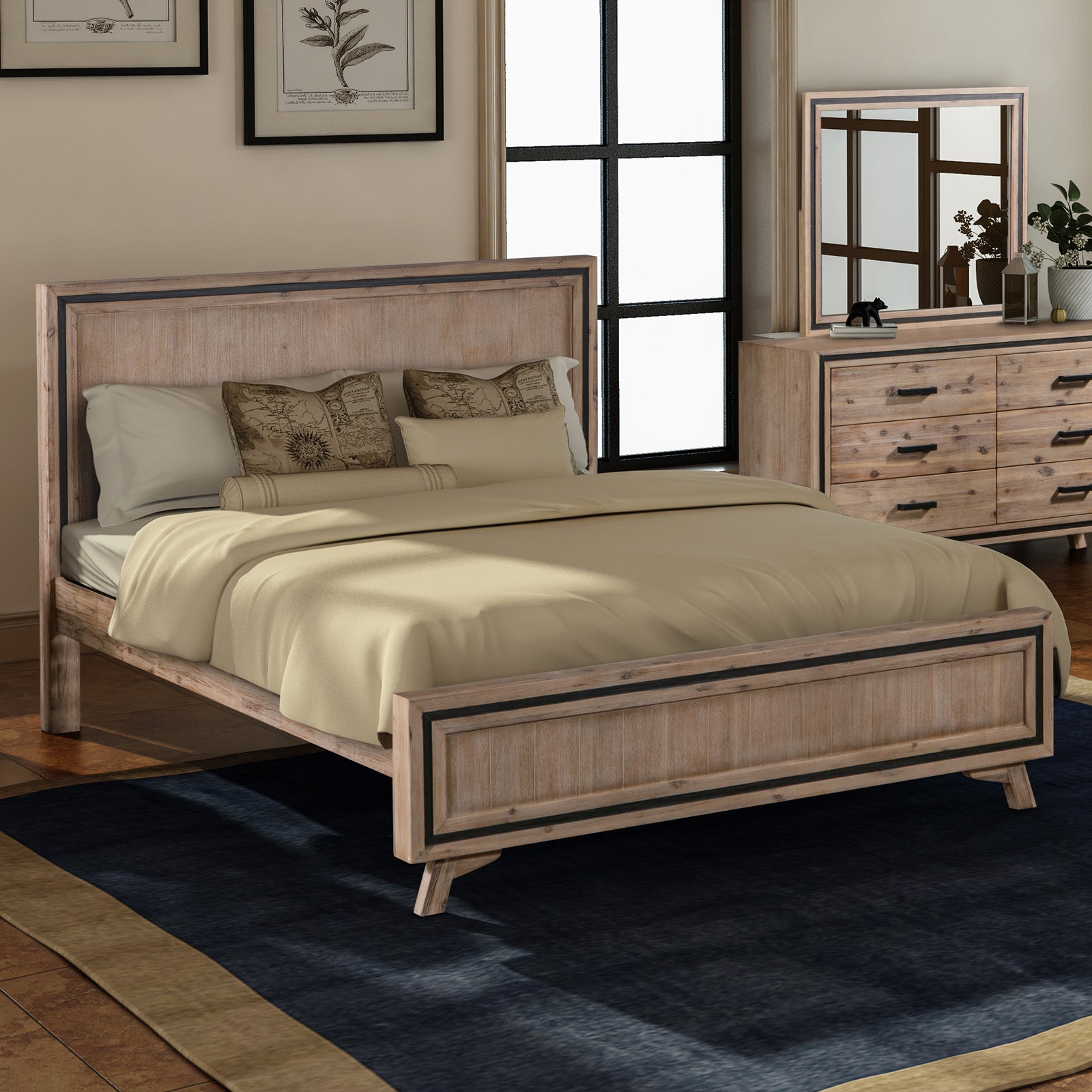 King Size Silver Brush Bed Frame in Acacia Wood Construction