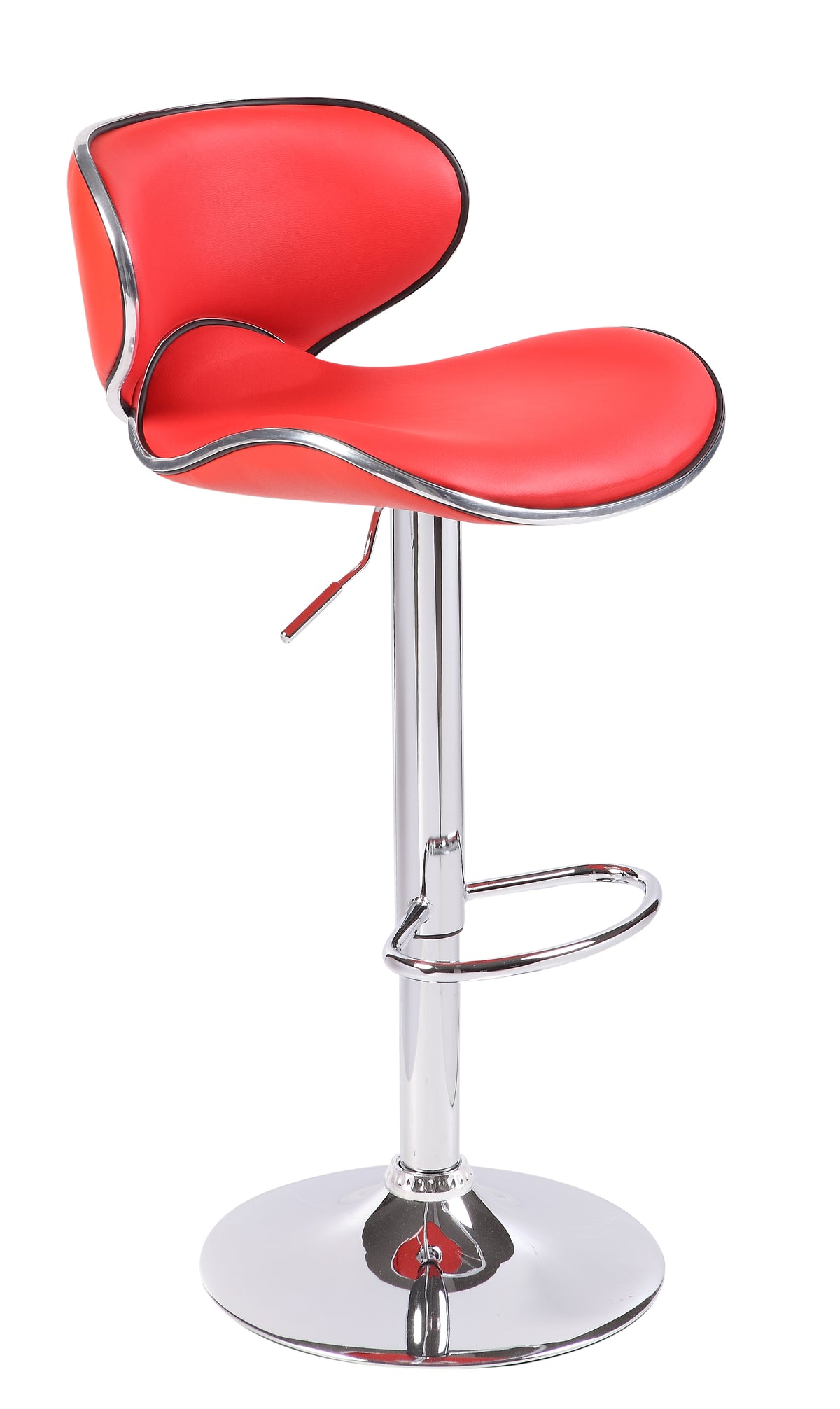 2X Red Bar Stools Faux Leather Mid High Back Adjustable Crome Base Gas Lift Swivel Chairs