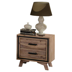 Bedside Table 2 drawer Night Stand with Solid Acacia Storage in Sliver Brush Colour
