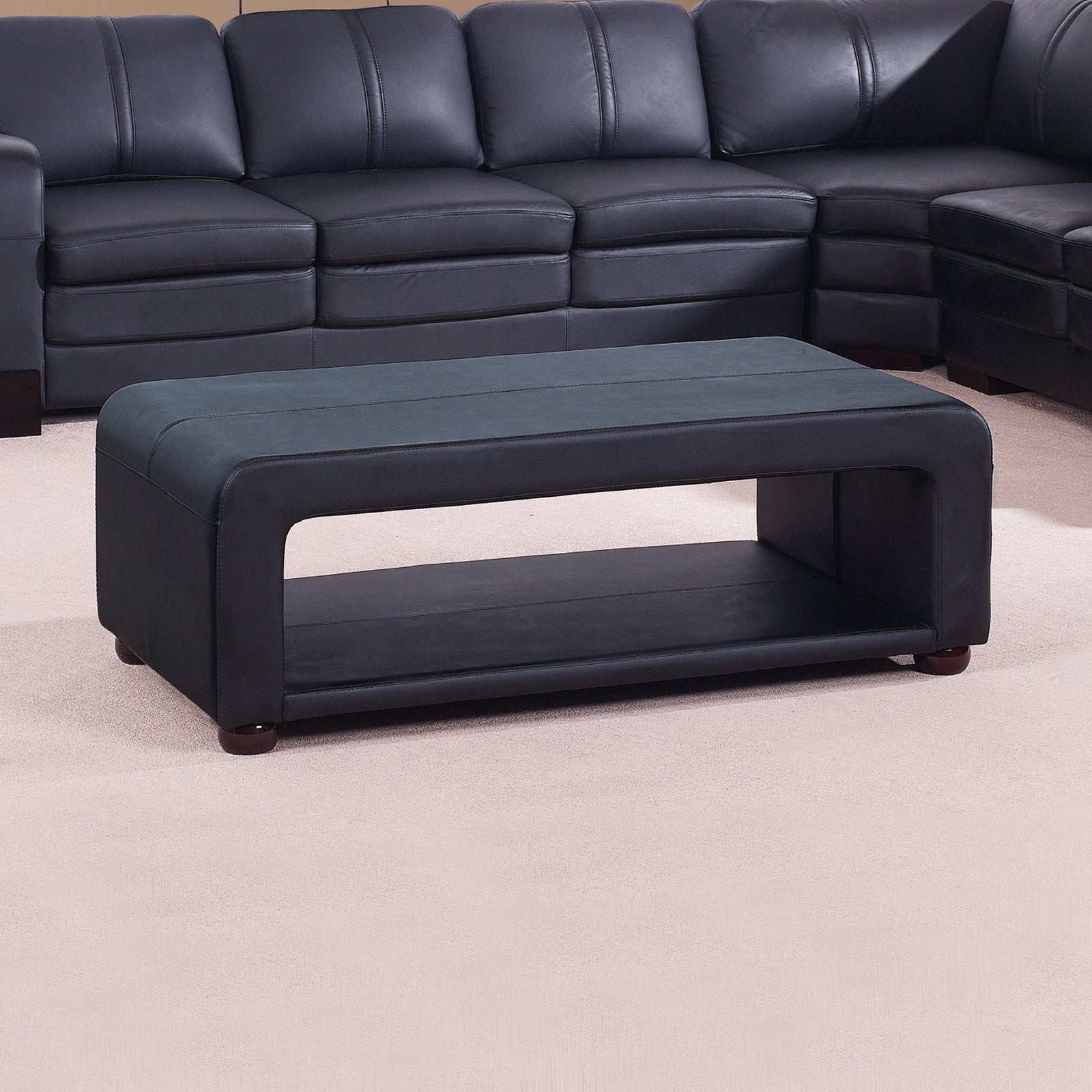 Coffee Table Upholstered PU Leather in Black Colour with open storage