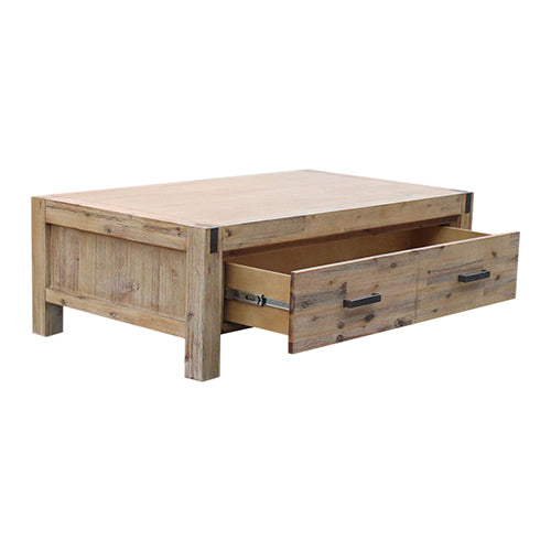 Coffee Table Solid Acacia Wood & Veneer 1 Drawers Storage Oak Colour
