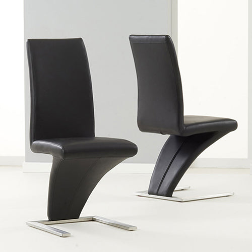 2x Z Shape Black Leatherette Dining Chairs with Stainless Base
