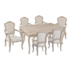 Large Size Oak Wood White Washed Finish Arm Chair Dining Set