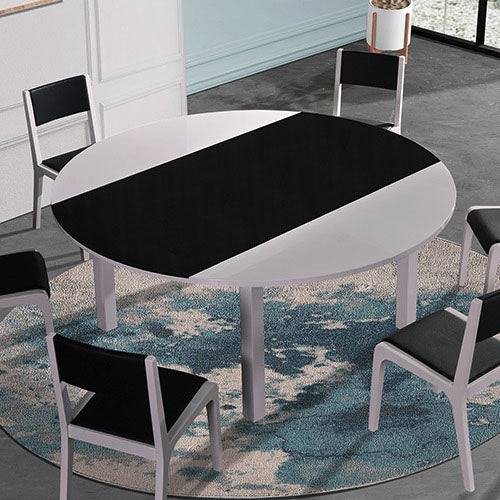 Dining Table in Round Shape High Glossy MDF Wooden Base Combination of Black & White Colour