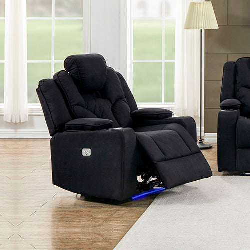 Electric Recliner Stylish Rhino Fabric Black 1 Seater Lounge Armchair with LED Features.