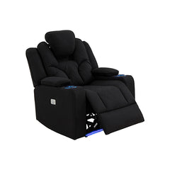 Electric Recliner Stylish Rhino Fabric Black 1 Seater Lounge Armchair with LED Features.