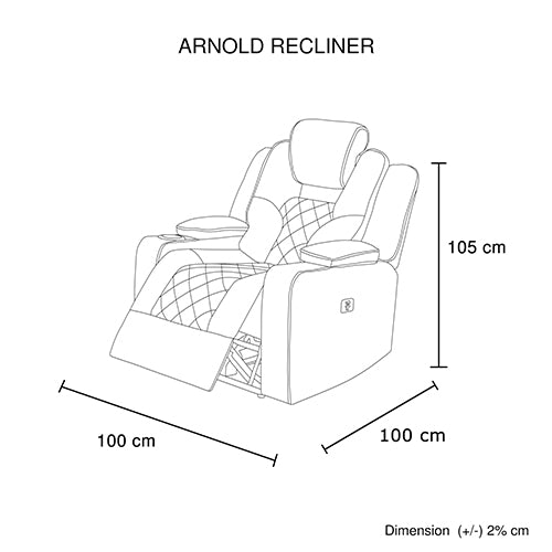 Electric Recliner Stylish Rhino Fabric Black 1 Seater Lounge Armchair with LED Features.