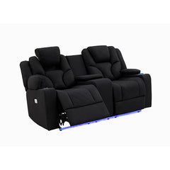 Electric Recliner Stylish Rhino Fabric Black Couch 2 Seater Lounge with LED Features.