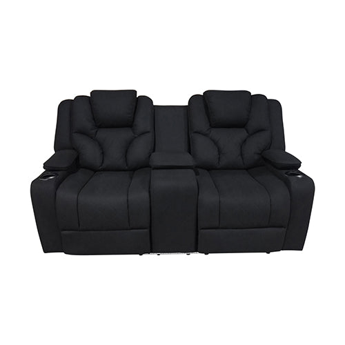 Electric Recliner Stylish Rhino Fabric Black Couch 2 Seater Lounge with LED Features.