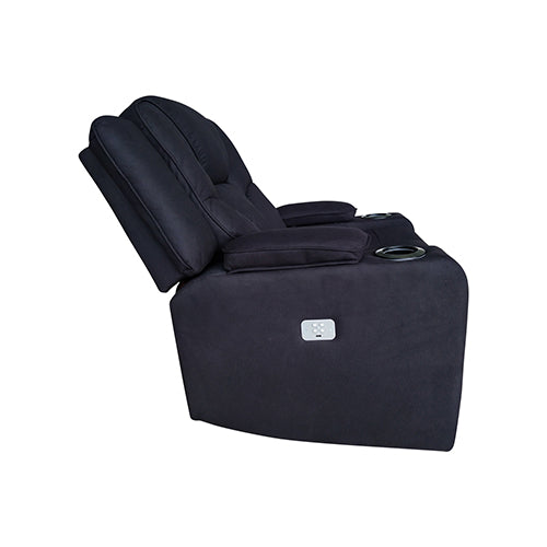 Electric Recliner Stylish Rhino Fabric Black Couch 2 Seater Lounge with LED Features.