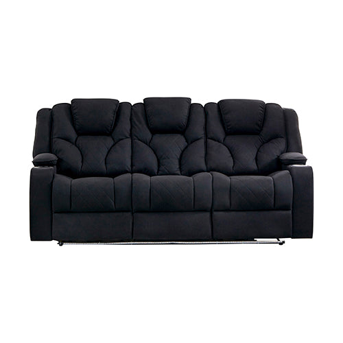 Electric Recliner Stylish Rhino Fabric Black Couch 3 Seater Lounge with LED Features.