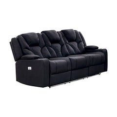 Electric Recliner Stylish Rhino Fabric Black Couch 3 Seater Lounge with LED Features.