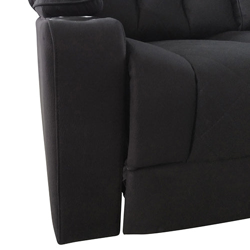 Electric Recliner Stylish Rhino Fabric Black Couch 3 Seater Lounge with LED Features.