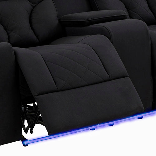 Electric Recliner Stylish Rhino Fabric Black Couch 3 Seater Lounge with LED Features.