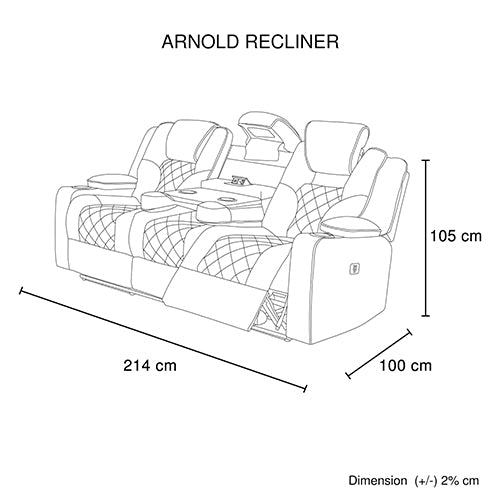 Electric Recliner Stylish Rhino Fabric Black Couch 3 Seater Lounge with LED Features.