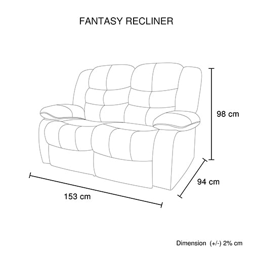 2 Seater Recliner Sofa In Faux Leather Lounge Couch in Brown.