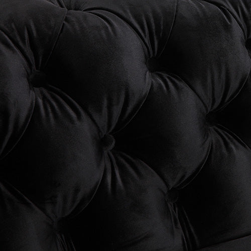 3+2 Seater Sofa Classic Button Tufted Lounge in Black Velvet Fabric with Metal Legs.